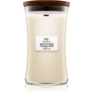 Woodwick White Tea & Jasmine candela profumata con stoppino in legno 609.5 g