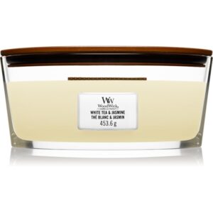 Woodwick White Tea & Jasmine candela profumata con stoppino in legno (hearthwick) 453.6 g