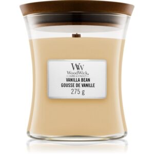 Woodwick Vanilla Bean candela profumata con stoppino in legno 275 g