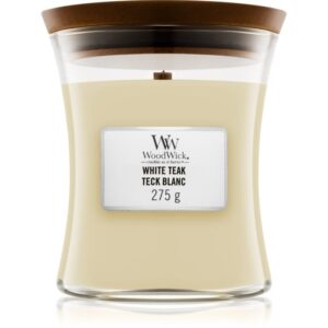 Woodwick White Teak candela profumata con stoppino in legno 275 g