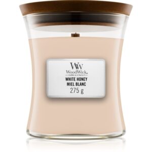 Woodwick White Honey Miel Blanc candela profumata con stoppino in legno 275 g