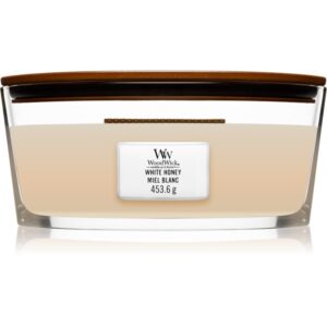 Woodwick White Honey candela profumata con stoppino in legno (hearthwick) 453 g