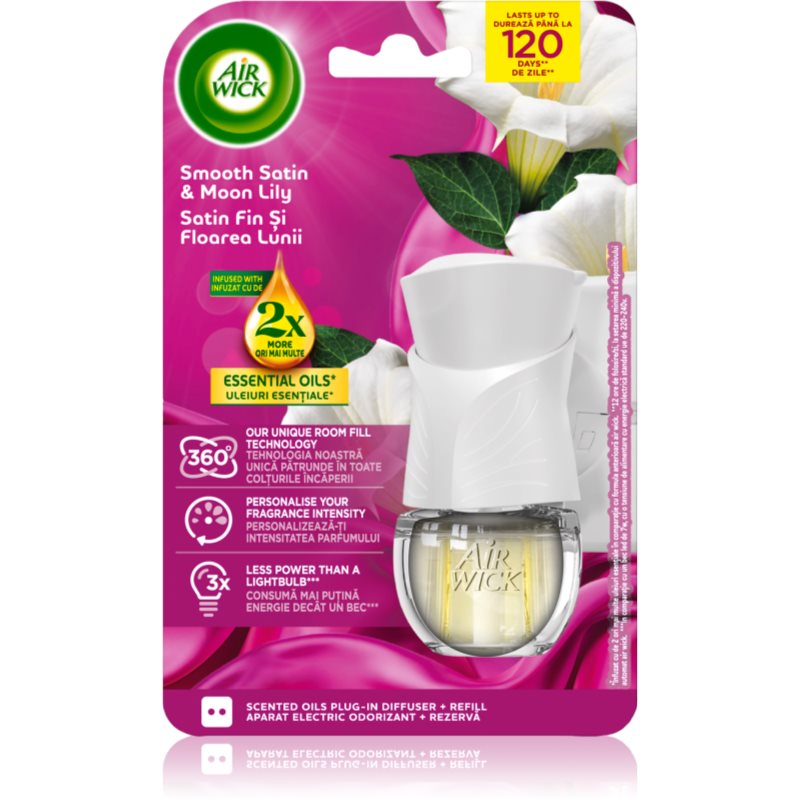 Air Wick Smooth Satin & Moon Lily Electric diffusore elettrico per ambienti con ricarica 19 ml Air Wick Smooth Satin & Moon Lily Electric diffusore elettrico per ambienti con ricarica 19 ml