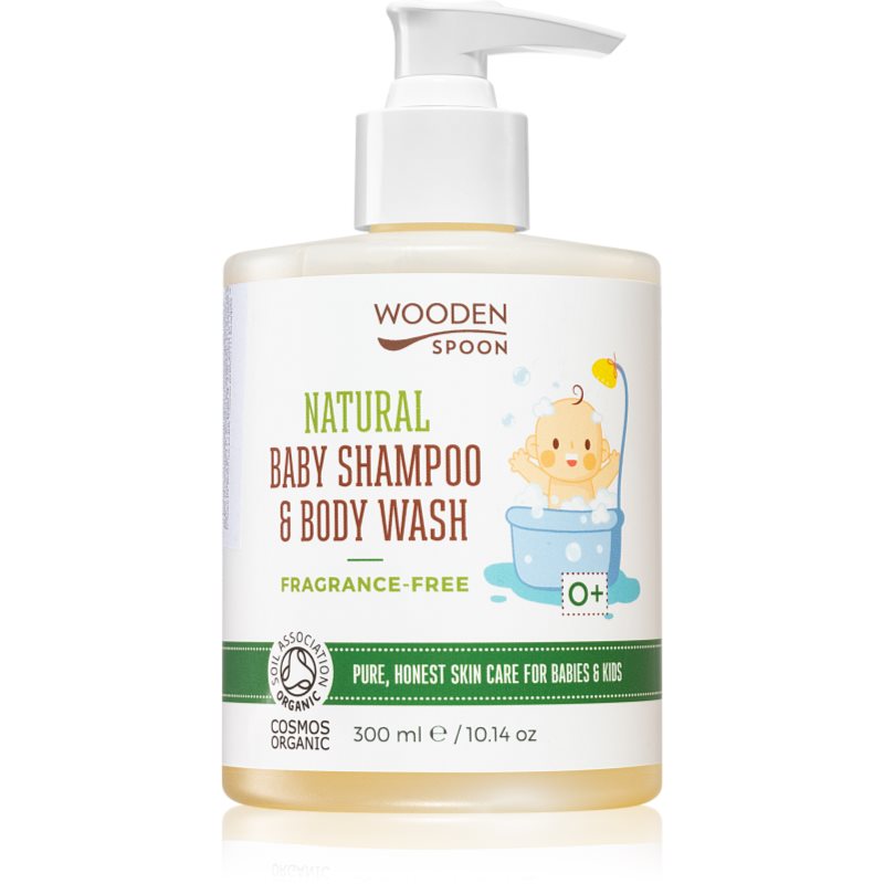 WoodenSpoon Natural shampoo e doccia gel per bambini senza profumazione 300 ml WoodenSpoon Natural shampoo e doccia gel per bambini senza profumazione 300 ml